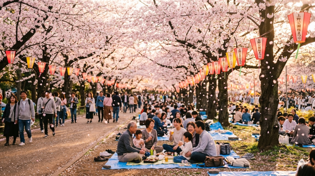 viajar para Tóquio. Vista aérea levemente elevada do icônico cruzamento de Shibuya em Tóquio à noite. Centenas de pedestres com guarda-chuvas atravessam as faixas simultaneamente em todas as direções. Letreiros luminosos de neon e grandes outdoors de LED coloridos iluminam o cenário, refletindo suas cores no asfalto molhado pela chuva, ao lado de rastros de luz dos carros em movimento.