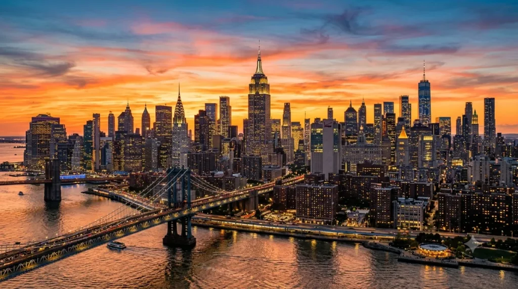 skyline de Nova York ao entardecer, destinos dos Estados Unidos