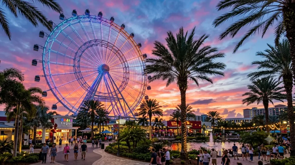 roda-gigante iluminada ao por do sol em Orlando