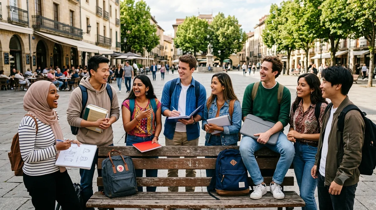 Grupo de estudantes internacionais em intercâmbio