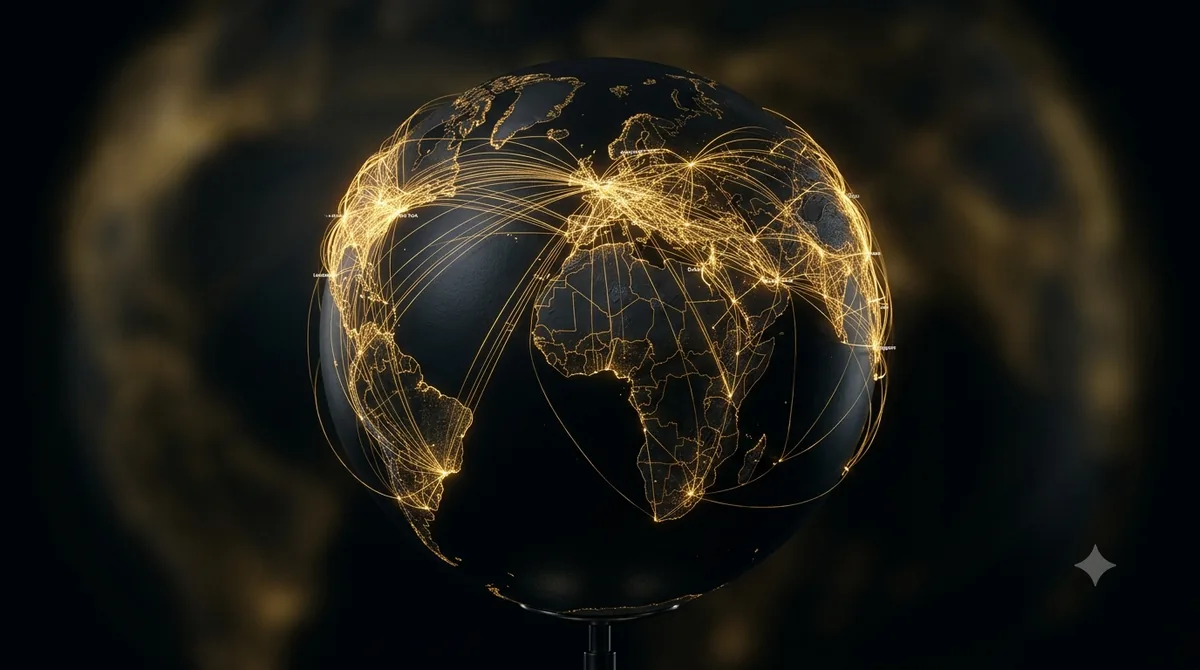 Globo com rotas de voos e milhas aéreas internacionais