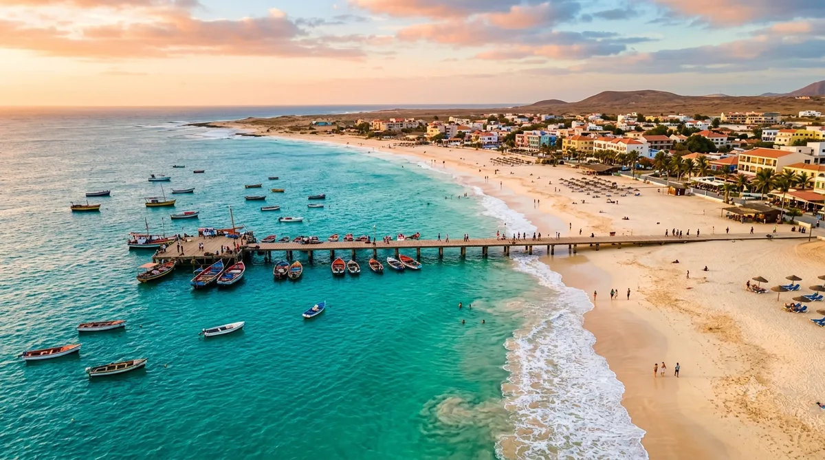 Curiosidades sobre Cabo Verde: vista aérea da praia de Santa Maria na Ilha do Sal