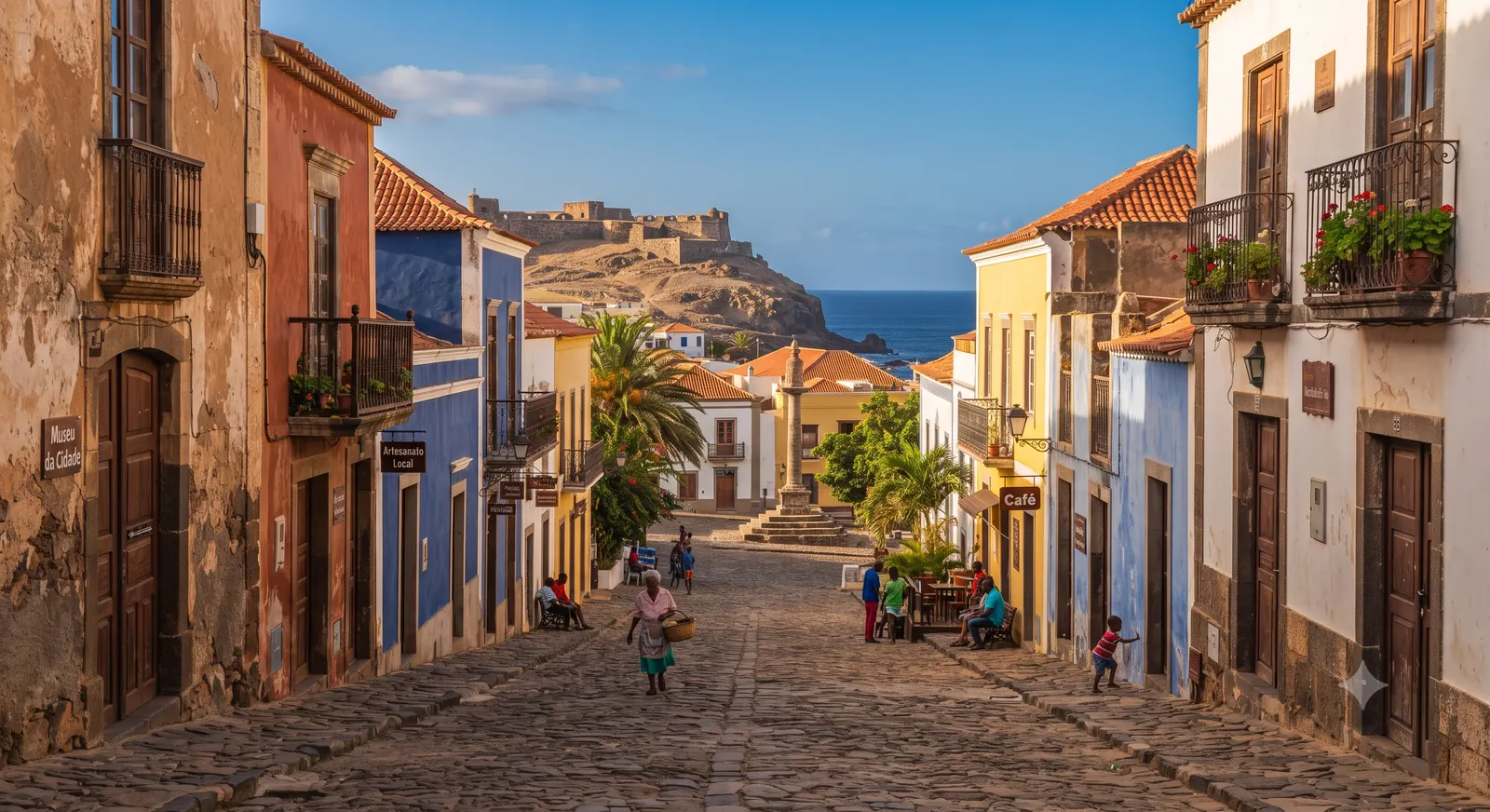 Cidade Velha em Santiago, Cabo Verde, casas coloniais coloridas
