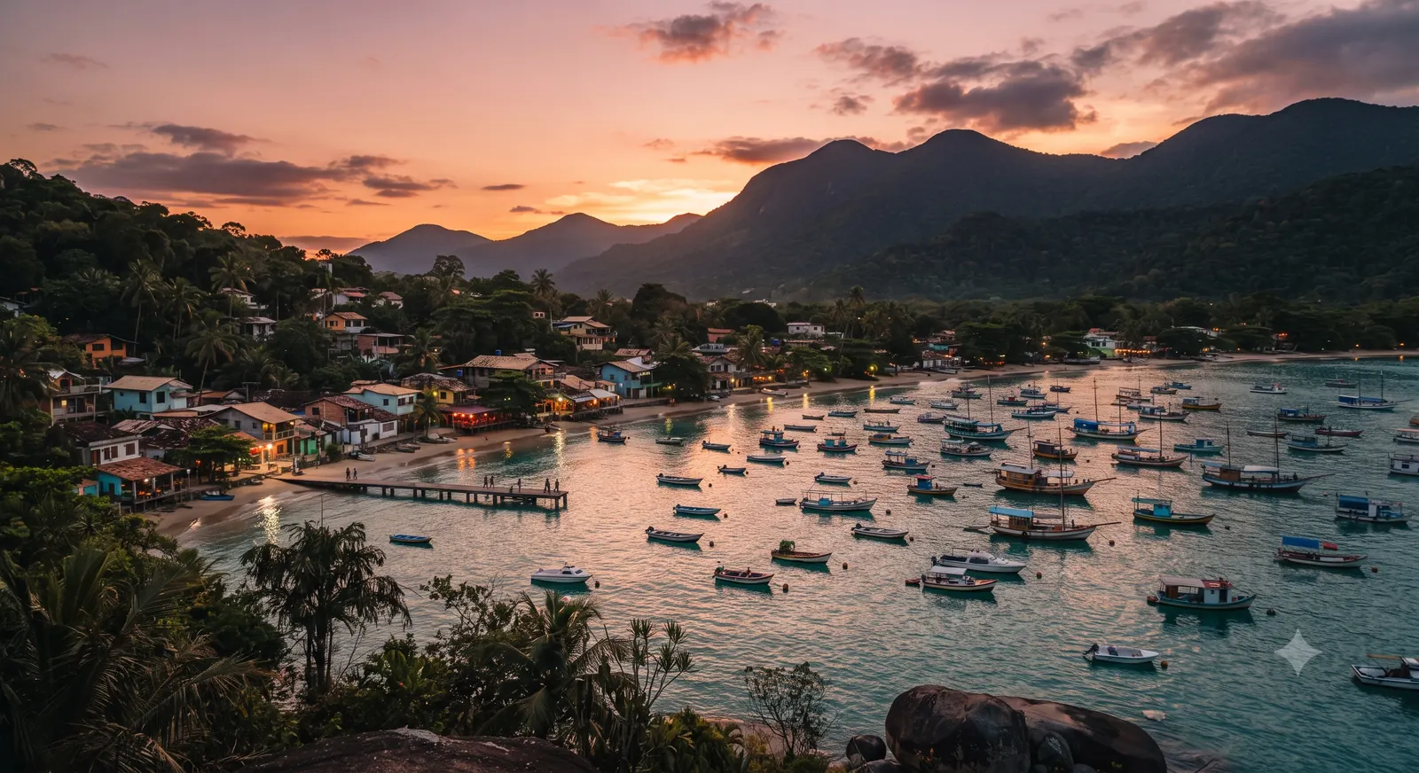 Vila do Abraao ao entardecer, Ilha Grande RJ