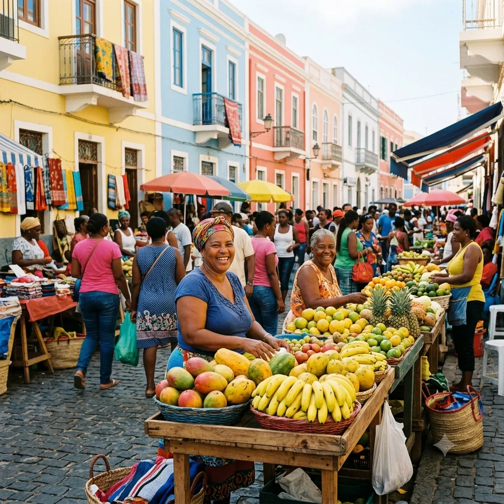 Casario colorido de Mindelo em São Vicente, Cabo Verde