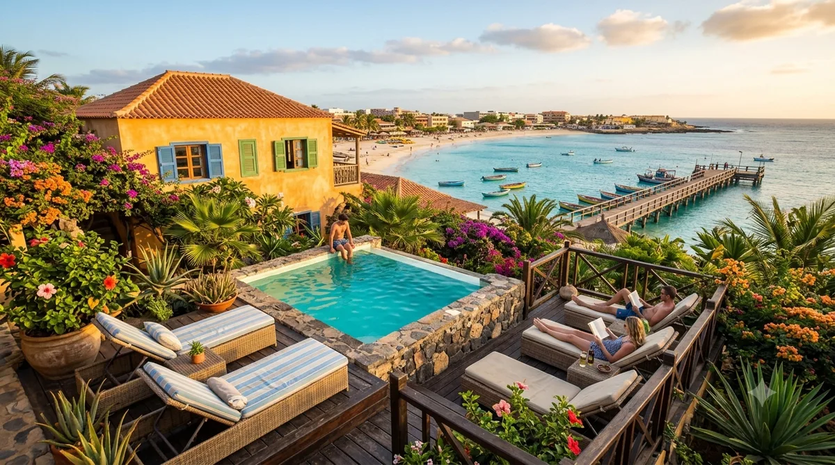Pousada econômica com piscina e vista para o mar em Cabo Verde