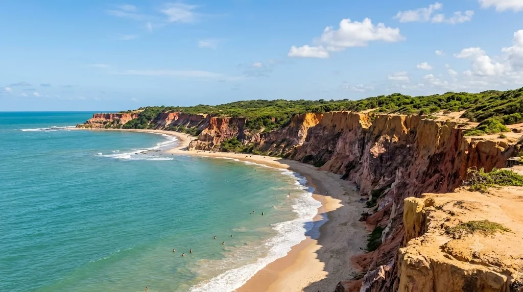 Falesias douradas de Praia de Pipa sobre o mar turquesa