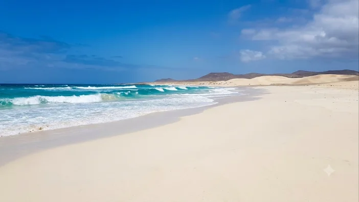 Praia de Santa Monica deserta em Boa Vista, uma das praias de Cabo Verde mais bonitas