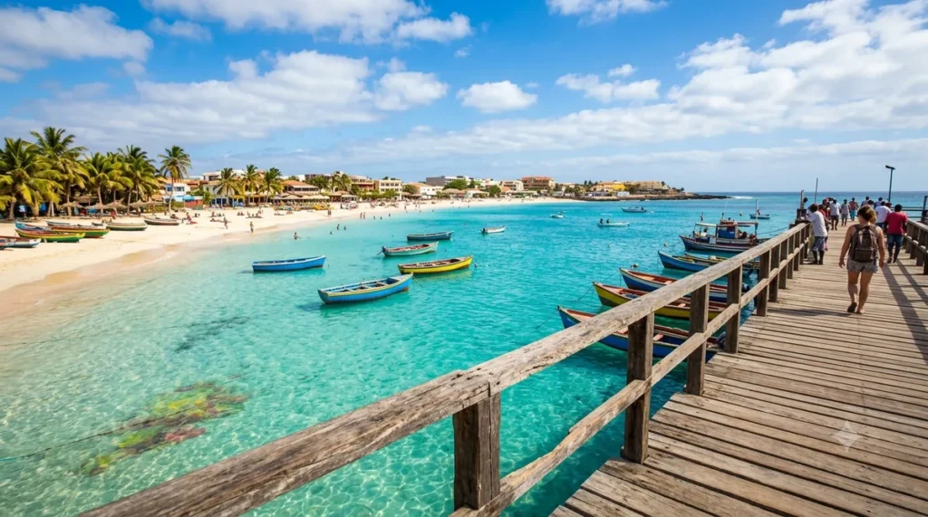 Quanto custa viajar para Cabo Verde: baía turquesa de Santa Maria na Ilha do Sal