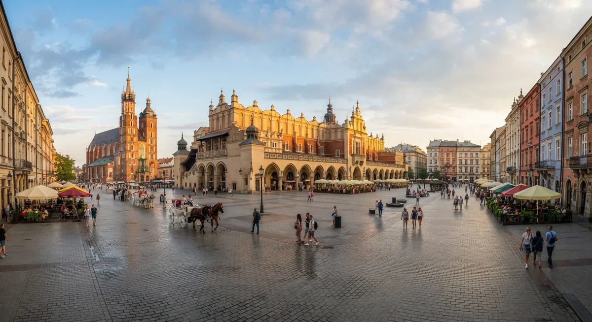 O que fazer em Cracóvia: Praça do Mercado com a Torre da Basílica de Santa Maria