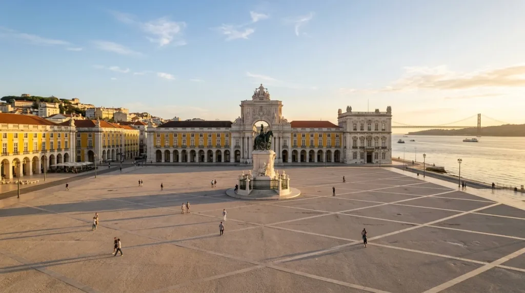 Praça do Comércio e Arco da Rua Augusta em Lisboa ao fim da tarde, cenário do roteiro de 3 dias em Lisboa