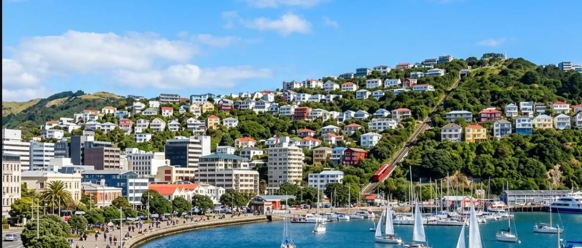 Vista da cidade de Wellington, Nova Zelândia, capital com boa qualidade de vida para trabalho remoto