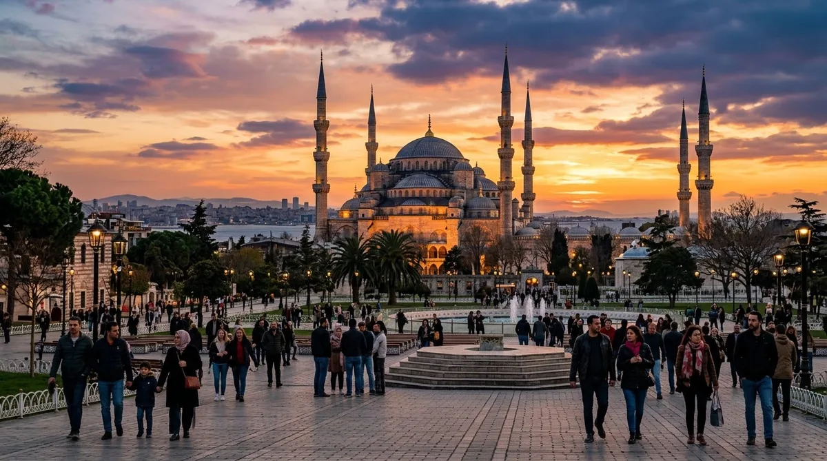 Mesquita Azul em Istambul, Turquia, ao entardecer